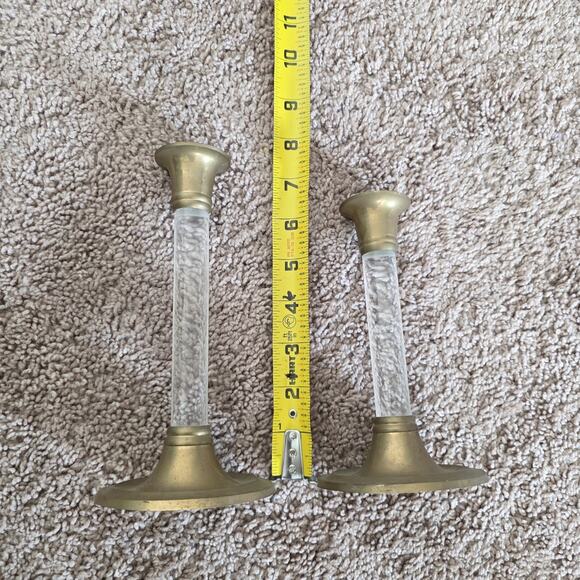 Vintage Graduated Brass & Lucite Candlestick Holders MCM Style Set Of 2 Glass - Picture 6 of 6
